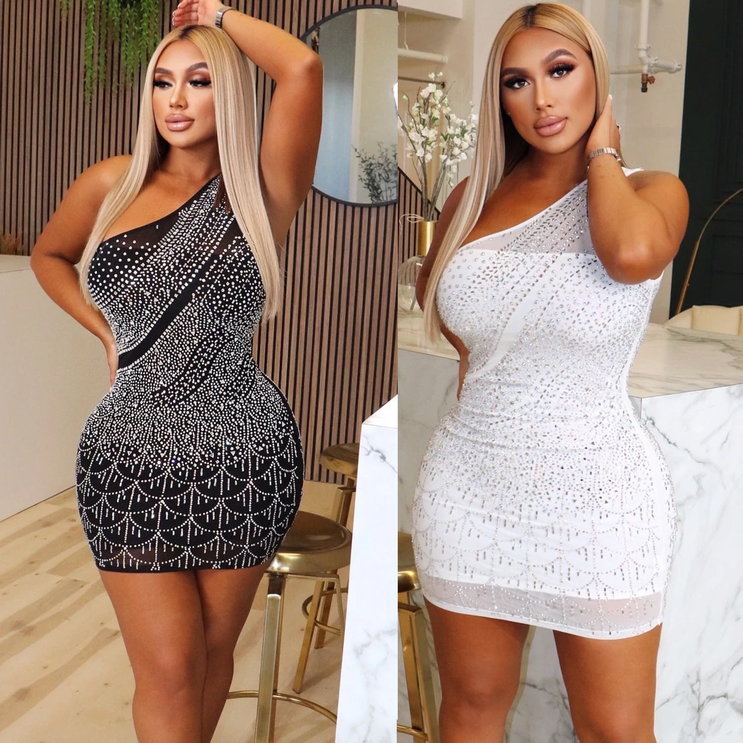 Rhinestone Mesh Dress for Women