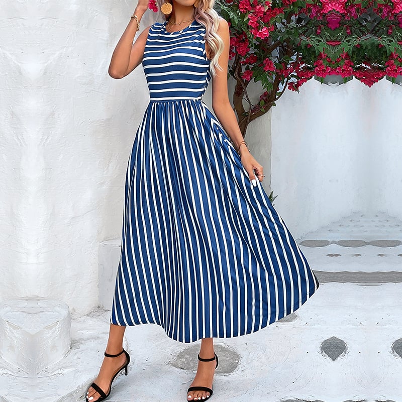 Striped Sleeveless Round Neck Summer Dress