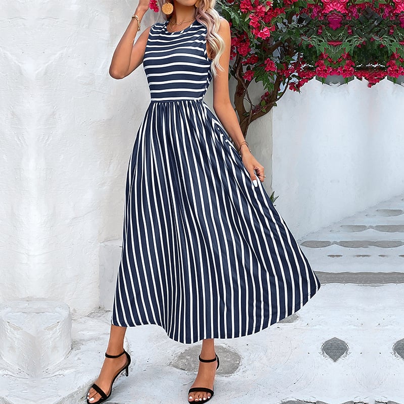 Striped Sleeveless Round Neck Summer Dress