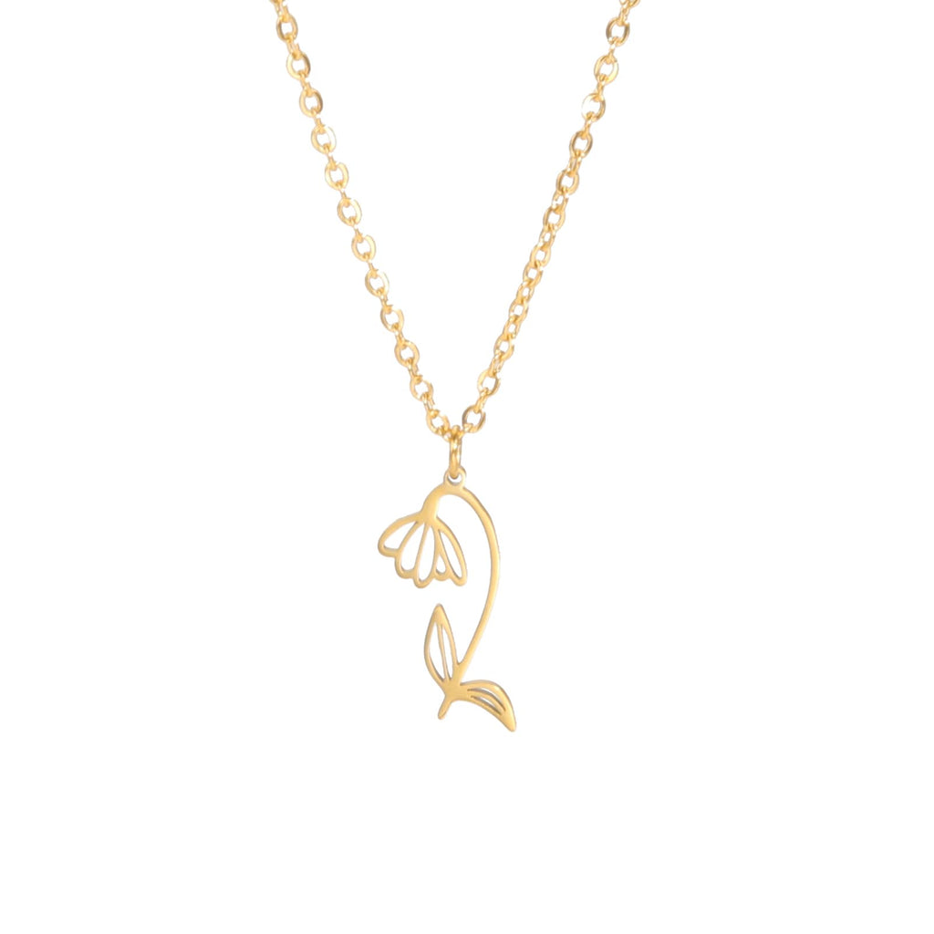kkjoy Birth Month Flower Necklace Stainless Steel 12 Month Birthday Flower Pendant