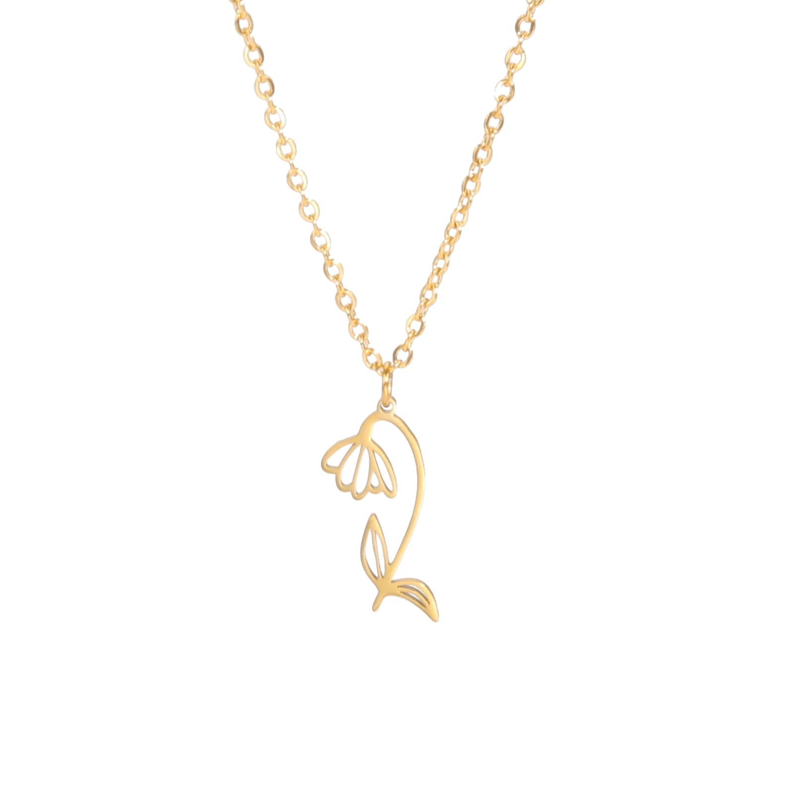 kkjoy Birth Month Flower Necklace Stainless Steel 12 Month Birthday Flower Pendant