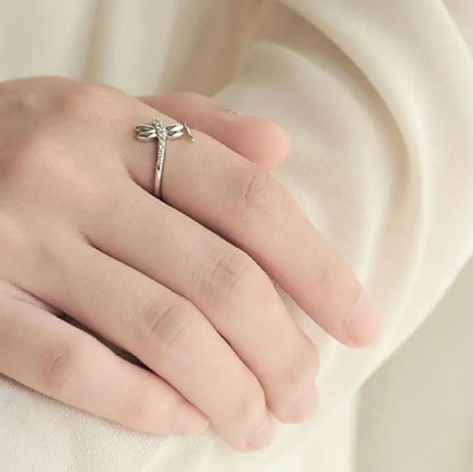 Silver Ring Dragonfly Ring Female Forest Sweet Diamond Ring